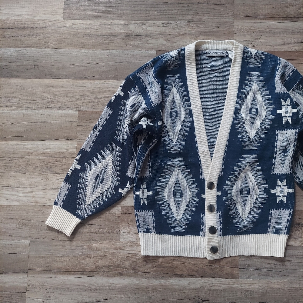 Vintage Saturdays Cardigan Navy Southwest Print Small